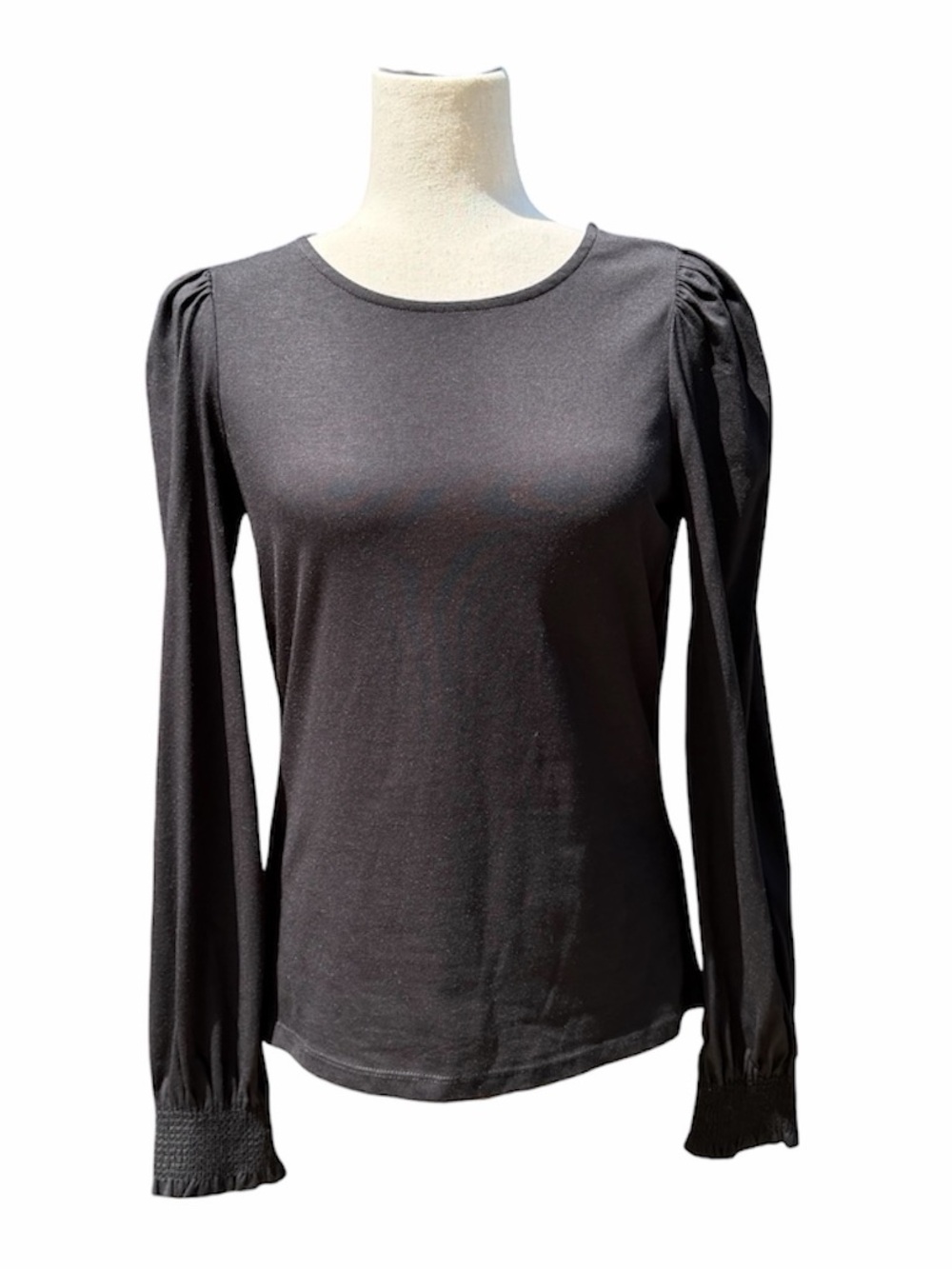 Boden Women's Black Long-Sleeve smocked cuff Puff Shoulder Top